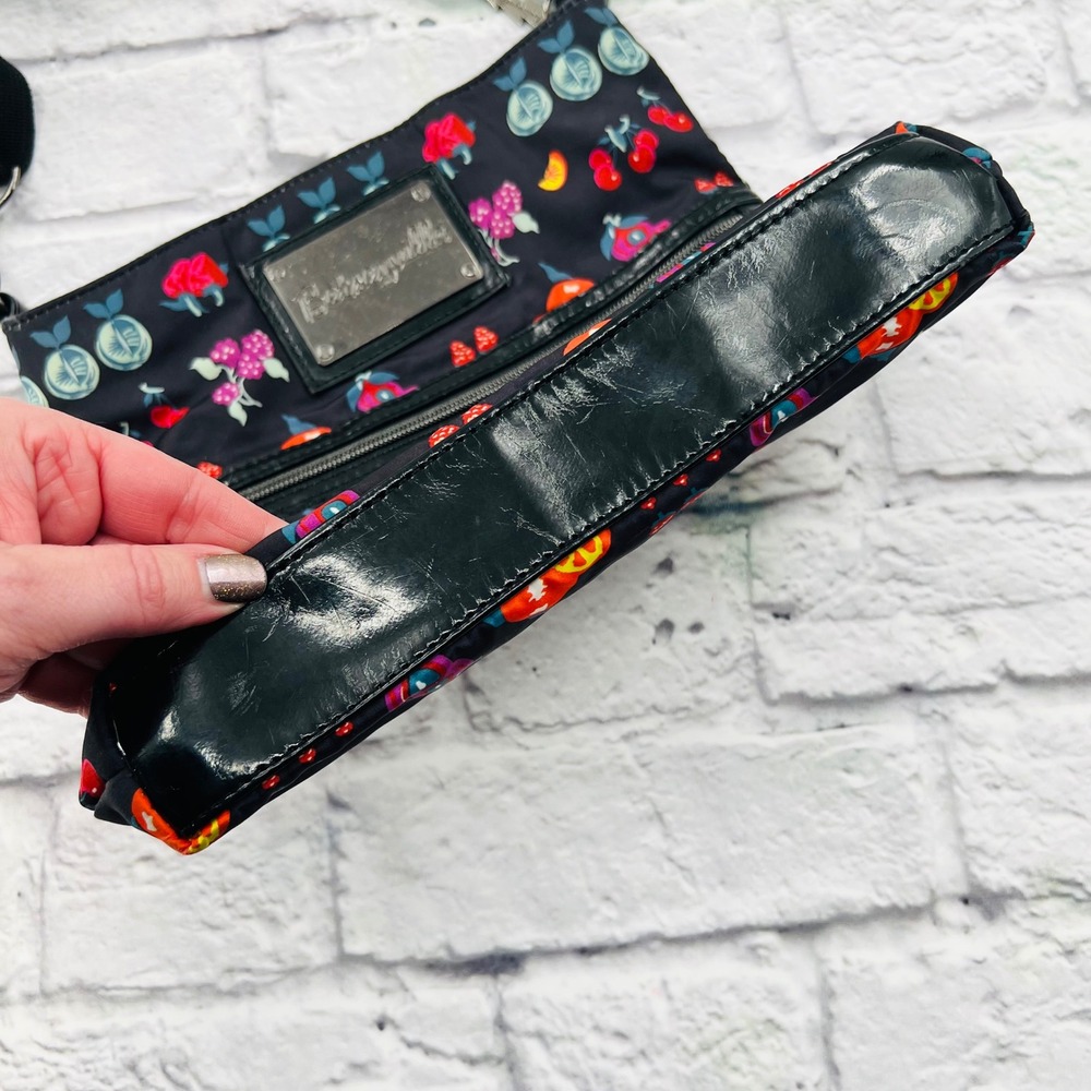 Betsyville  Johnson Crossbody Bag Retro Fruit Print Black Nylon Adjustable Strap - Picture 4 of 9
